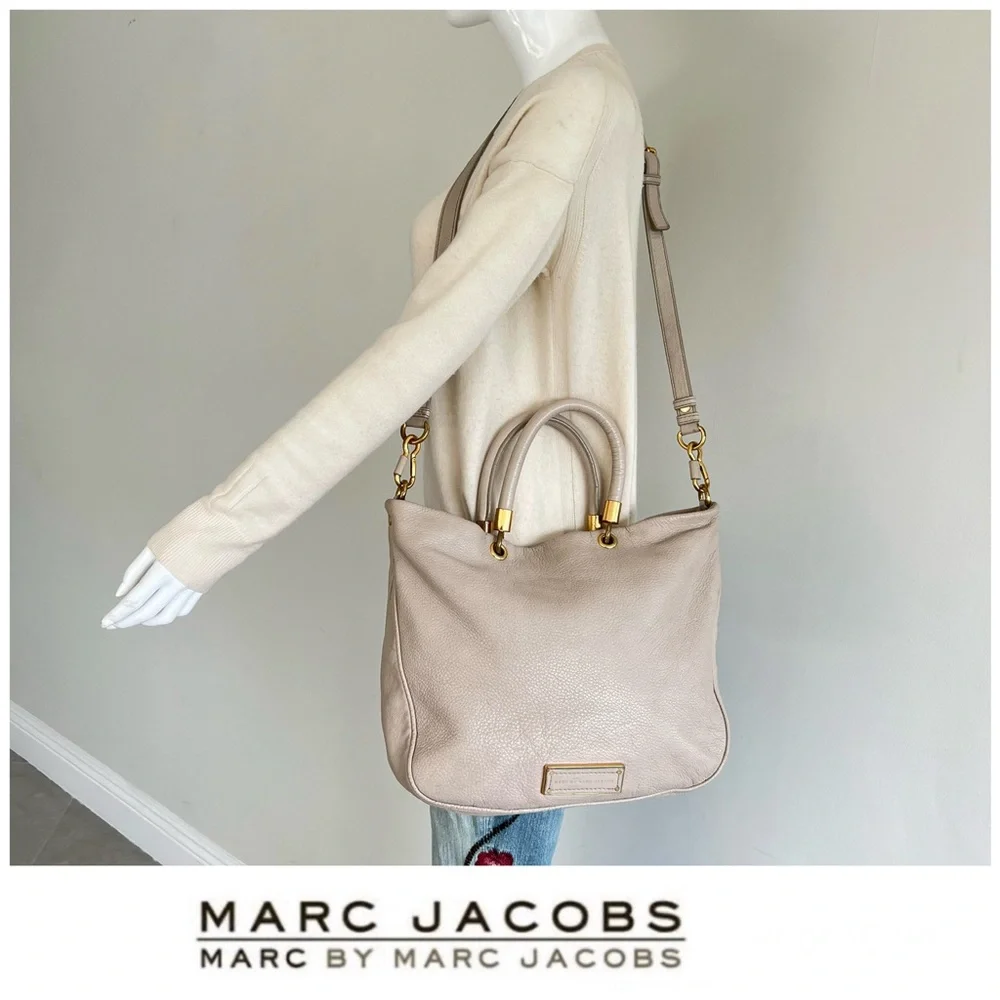 MARC by MARC JACOBS Oat Cream Pebbled Leather Crossbody Shoulder Tote Hobo Bag